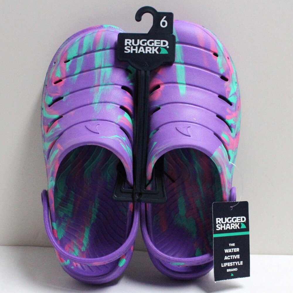 NWT big Kids Rugged Shark Size 6 Multi Color Clog